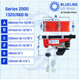 1320 lb (600kg) BLUELINE Electric Hoist SERIES 2000 with TWO(2) x 6FT Wired Remote Controls + Multi-Control Box-Canada Hoists
