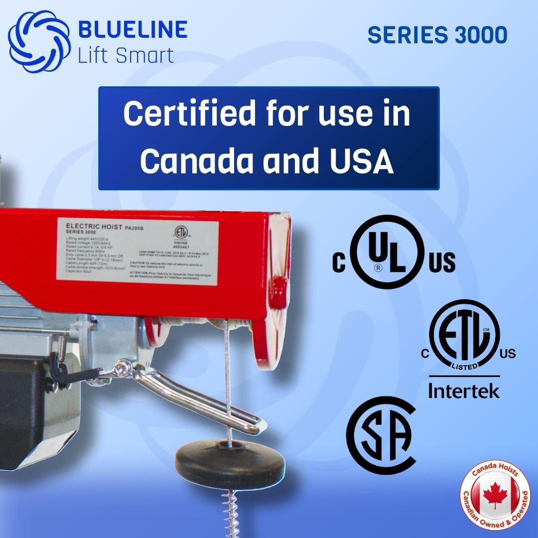 440 lb (200kg) BLUELINE SERIES 3000 Electric Hoist with Wireless Remote Control + 20FT Wired Remote Control-Canada Hoists