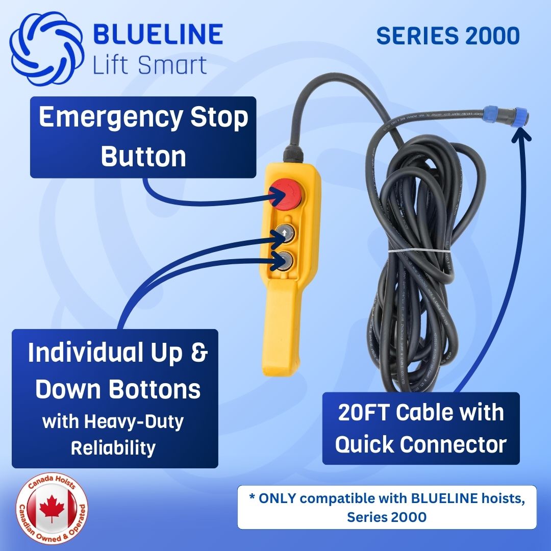 1320 lb (600kg) BLUELINE Electric Hoist SERIES 2000 with 1 x 6FT + 1 x 20FT Wired Remote Controls + Multi-Control Box-Canada Hoists