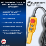 6FT (1.8M) Wired Control for BLUELINE Electric Hoists | SERIES 2000-Canada Hoists