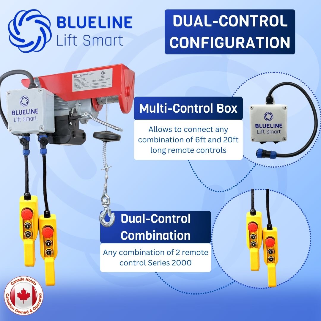 880 lb (400kg) BLUELINE Electric Hoist SERIES 2000 with TWO(2) x 6FT Wired Remote Controls + Multi-Control Box-Canada Hoists